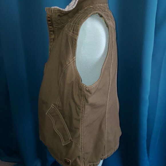 Heavy Duty Army Green Canvas Vest w/faux fur collar – L - Picture 6 of 12